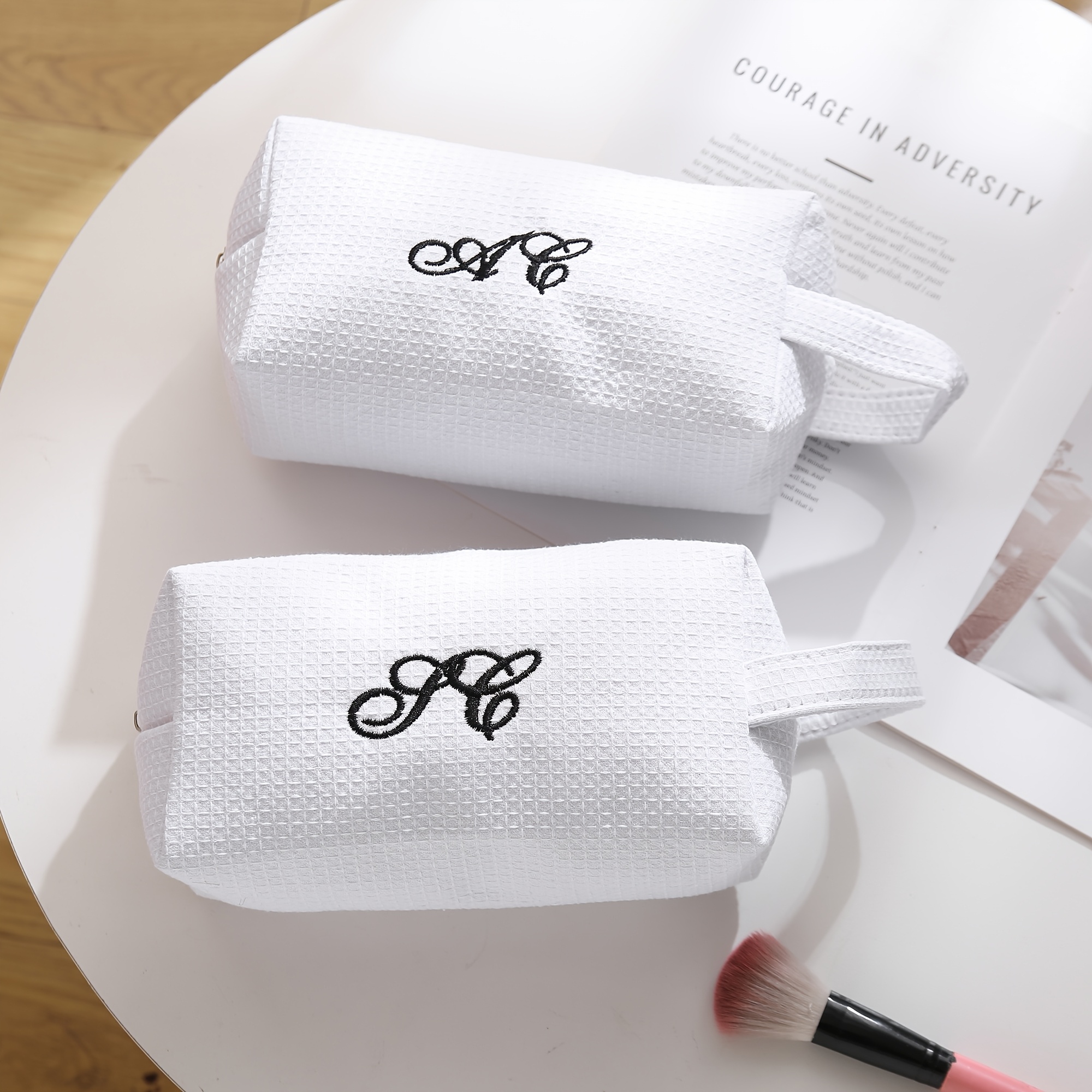 TEMU 1 Waffle Weave Toiletry Bag, Customizable With Name, Suitable For Wedding Gifts, Bridesmaid Gifts, Holiday Gifts, And Birthday Gifts