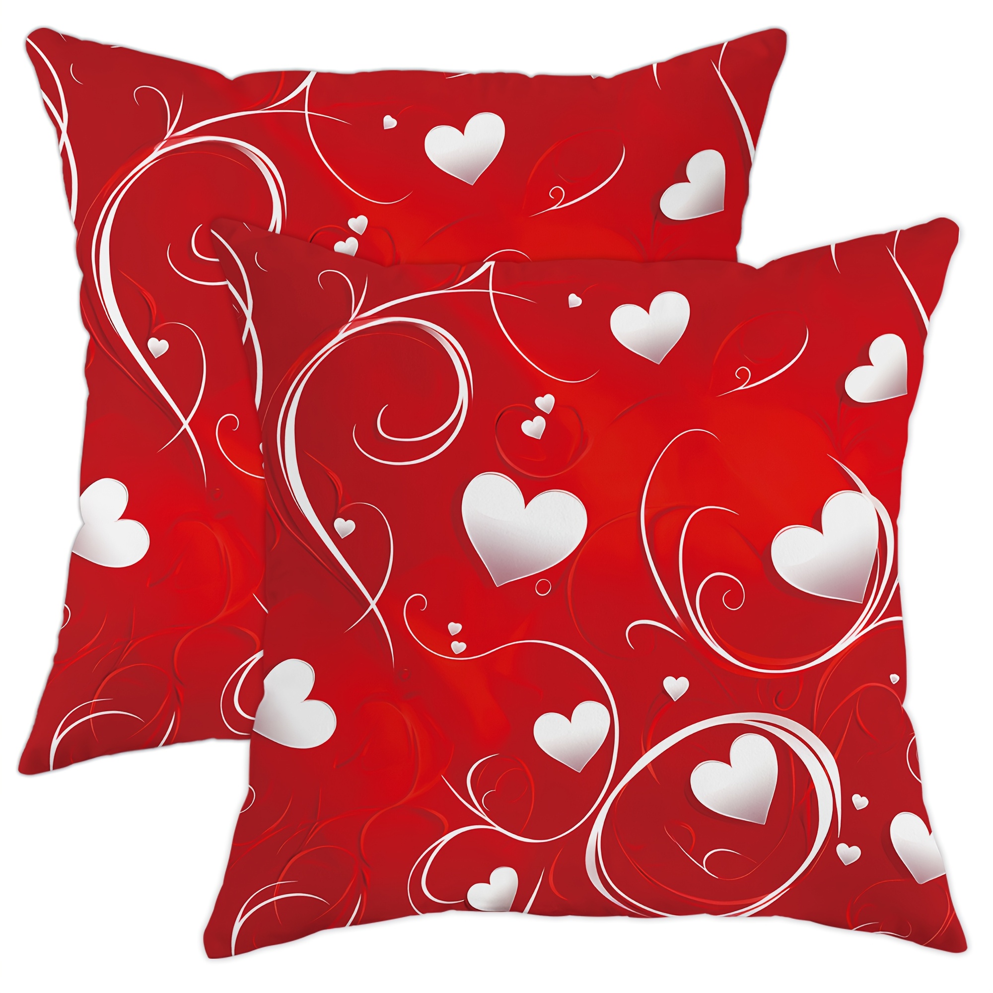 

2pcs Valentine's Day Heart Velvet Throw Pillow Covers - Romantic , Soft Decorative Cushion Cases For Living Room & Bedroom Sofa Decor, Machine Washable With Zip Closure