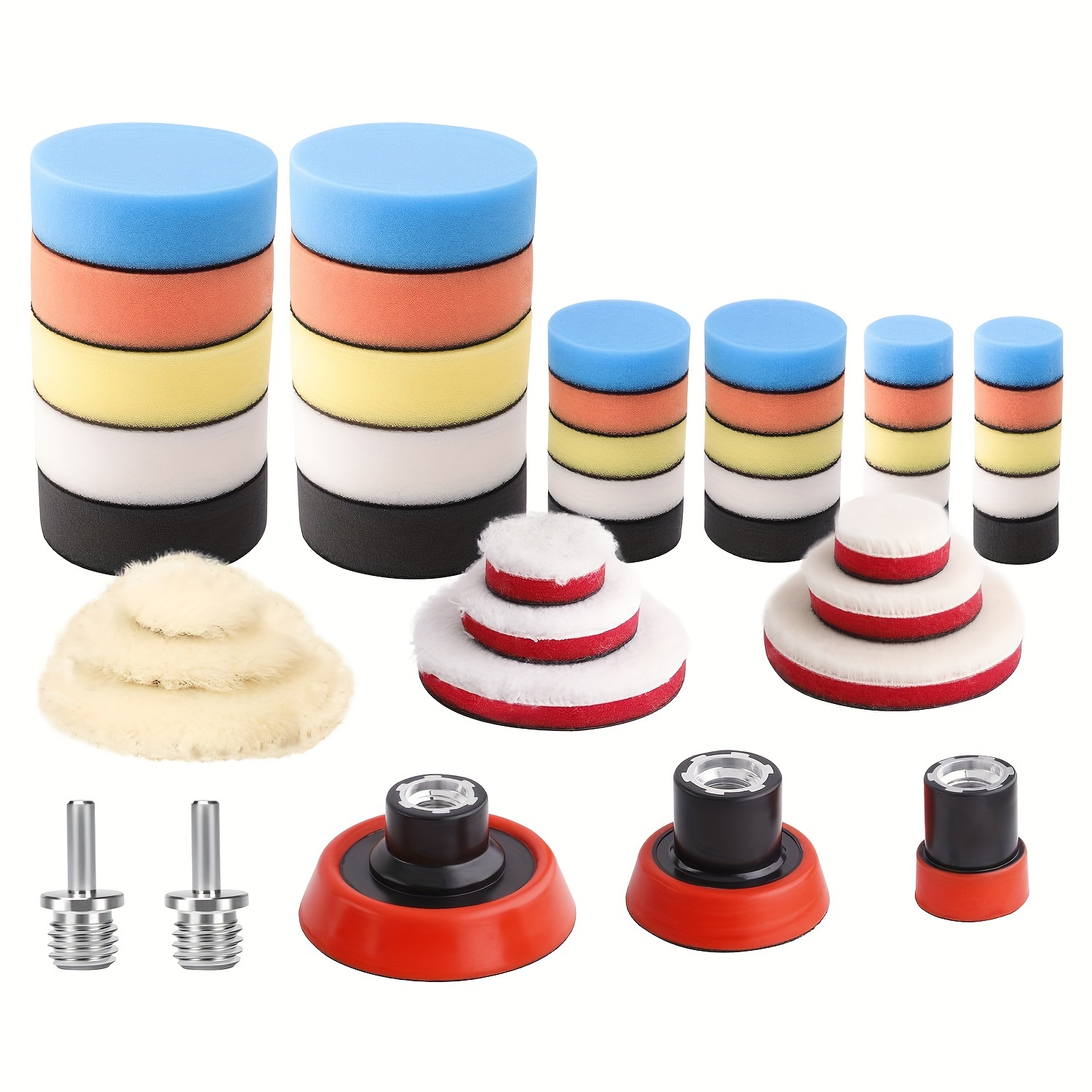 

44pcs Car Foam Polishing Pad Kit, Assorted (1inch, 2inch, 3inch), -adhesive Buffing 5/8-11 Thread Backing & Adapters, For Auto & , Textile