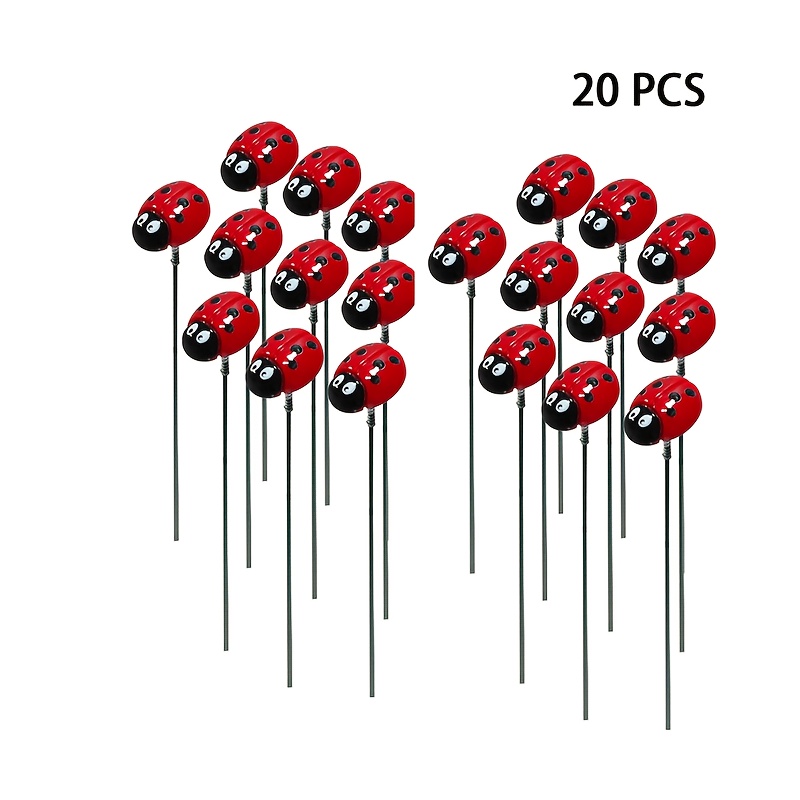 TEMU [3D] 20pcs Piquets de Jardin Coccinelles, Décoration de Jardin 3D en Résine, Supports de Plante à Printaniers pour Pots de Fleurs, Jardinières,