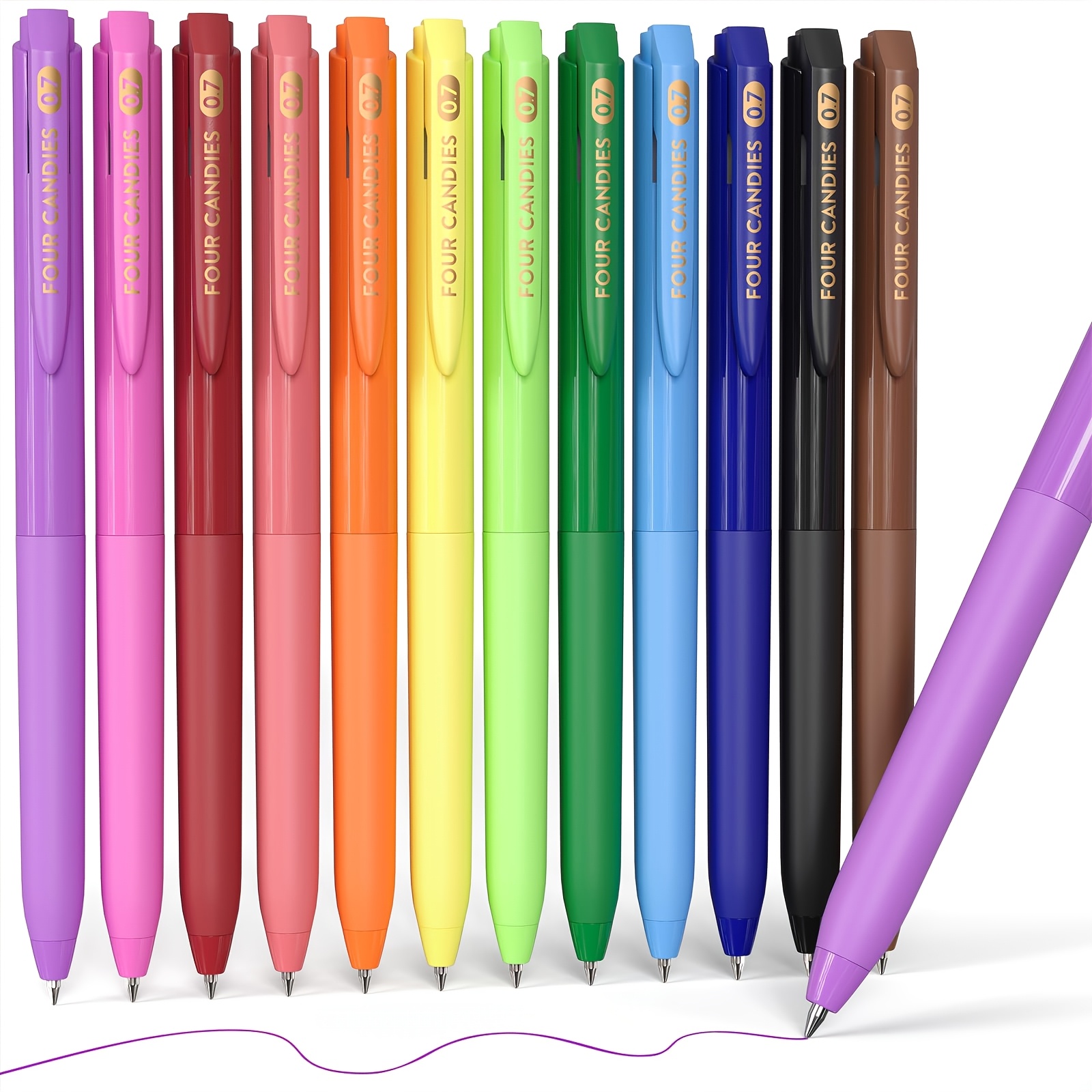 TEMU 4 Candies Quick Dry Ink Colored Pens Set, 12 Colors Retractable Gel Pens, 0.7mm Fine Point Colorful Pen For Note Taking & Drawing, Colored Gel