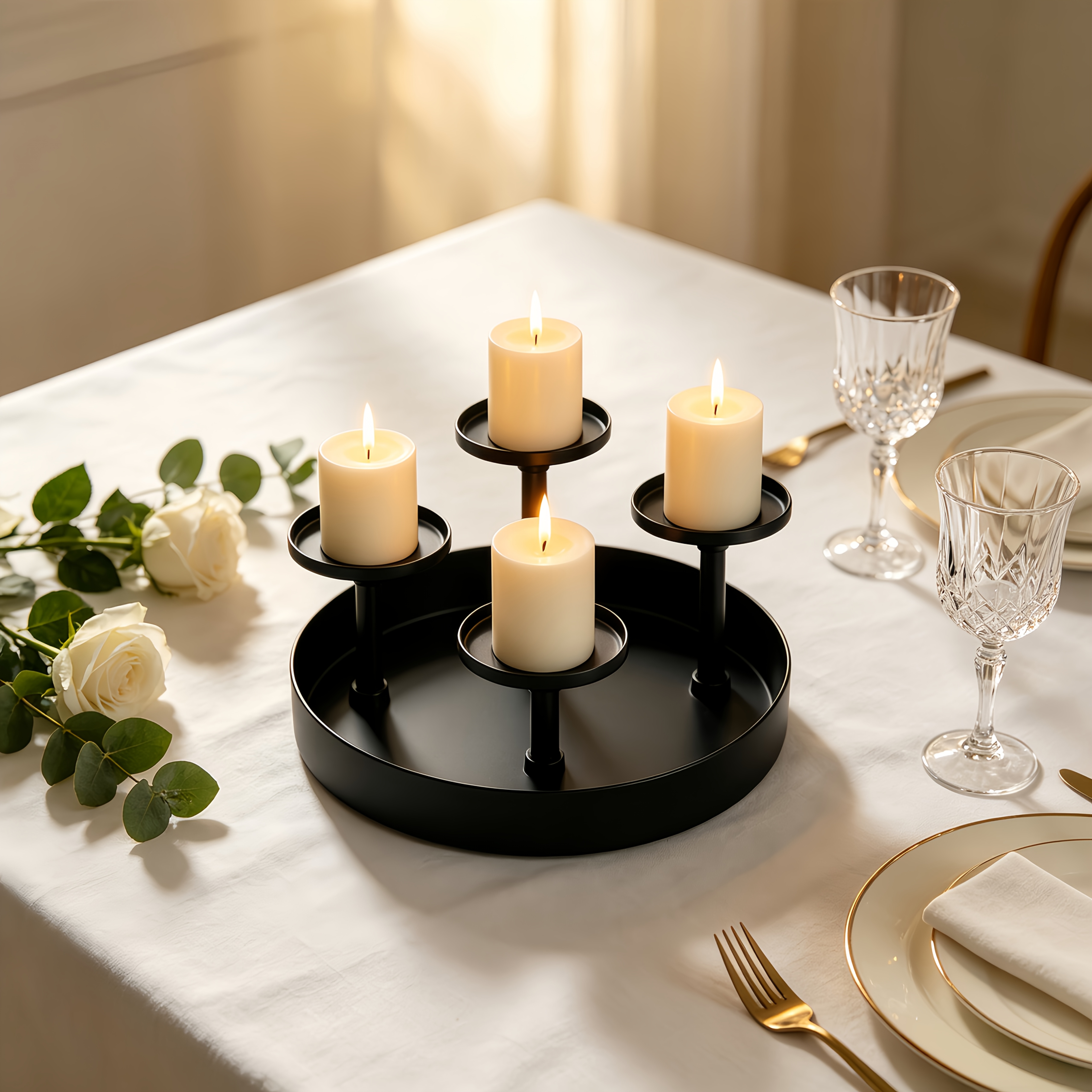 TEMU Black Wrought Iron 4-tier Cascading Candle Holder With Wax Catch Tray Base, Multi-height Tabletop Centerpiece For Parties, Birthdays, Banquets,