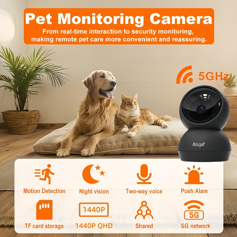 360° PTZ Indoor Security Camera with Dual-Band, 4MP Wireless Smart Camera, 5G/2.4G Wifi, Night Vision, Two-Way Audio, AI Motion Detection, Alarm Notifications, Great for Homes - an Excellent Gift for Christmas, Thanksgiving, And Halloween - Black