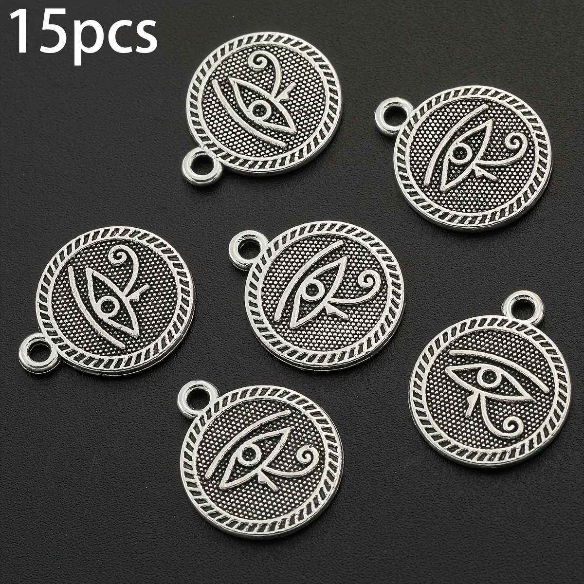 TEMU 15pcs Round Eye Pendants Evil Eye Charms Antiqued Alloy Pendants 15mm Round Pendants Eye Of Horus Pendants Handmade Necklaces, Earrings Jewelry