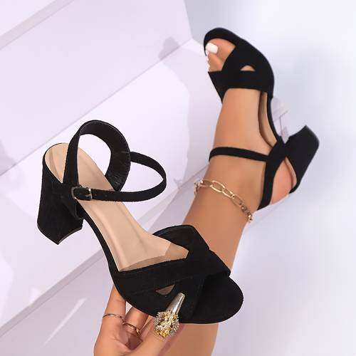summer easy sandals womens fashion versatile round toe medium heel cross toe open toe strap outdoor comfortable slides women shoes