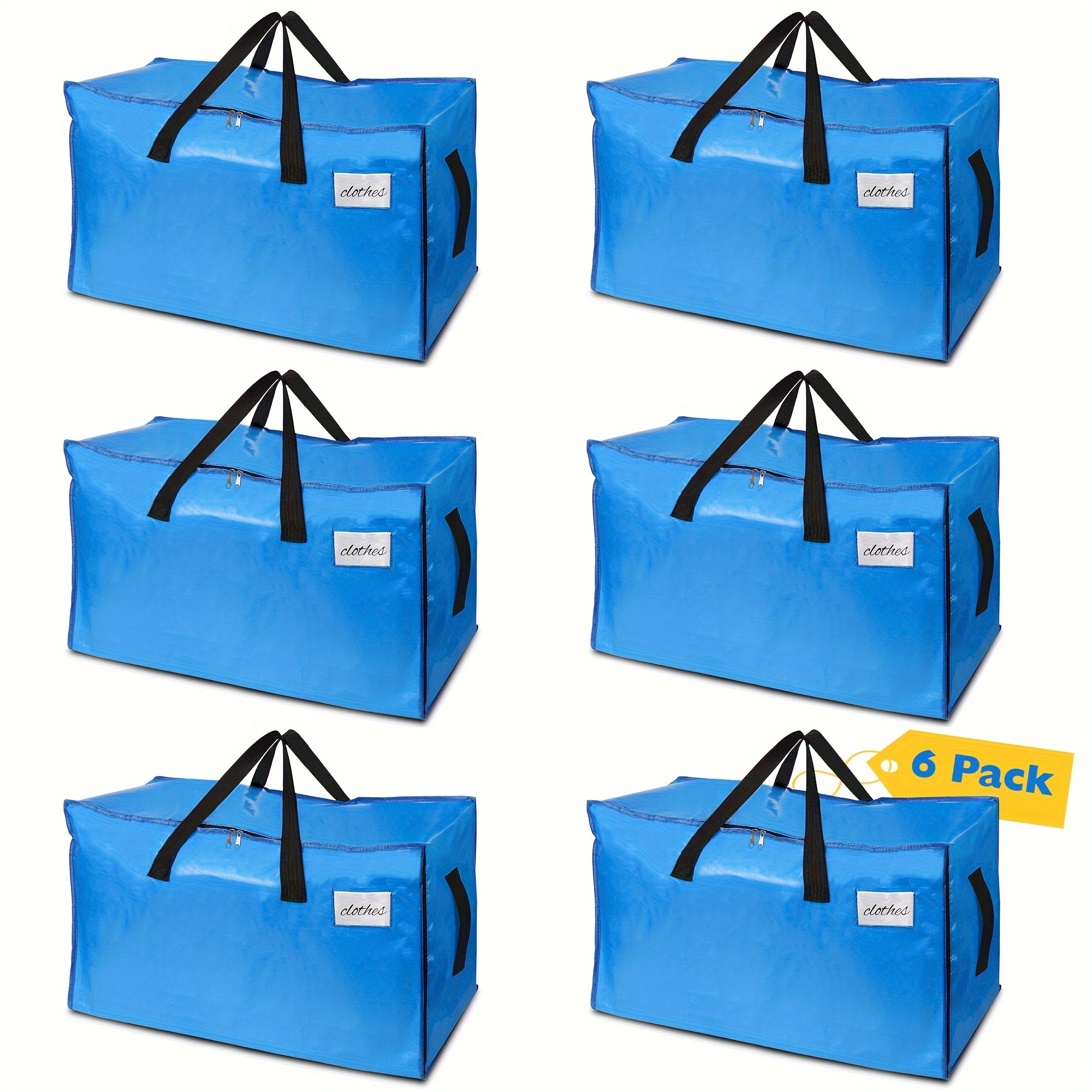 

6pcs Storage Moving Bags, Large Storage Bags For Clothes, Heavy Duty Moving With Double Handles And Zippers For Moving Travelling, Clothes Organizer, Blue