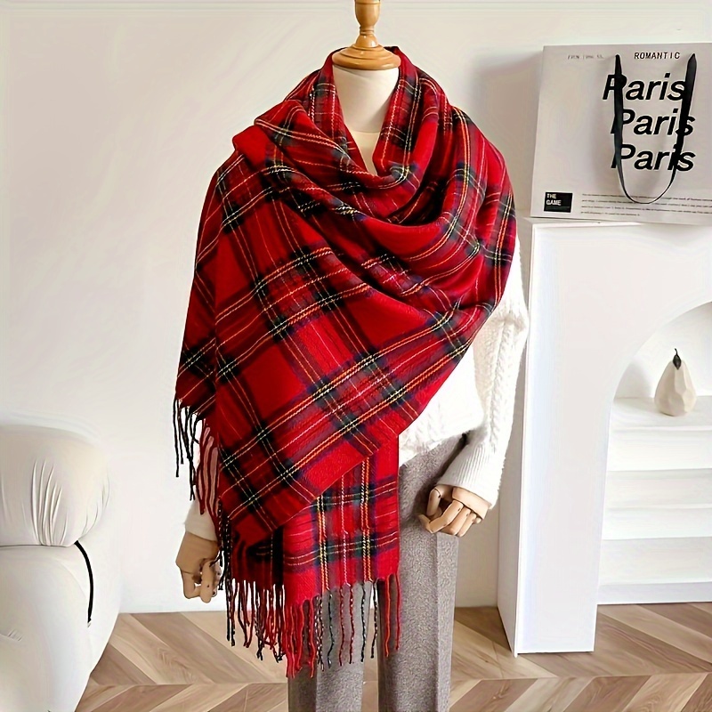 

Checkered Long Scarf - Oversized Fluffy Velvet Wrap, Warm & Stylish Winter Neck Warmer