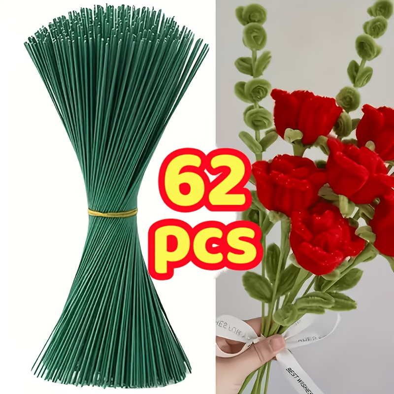 TEMU 62 tiges de fleurs artistiques en fer de plastique vert, 7,87 pouces, parfaites pour têtes d'hortensia, de rose et de artificielles | Un choix