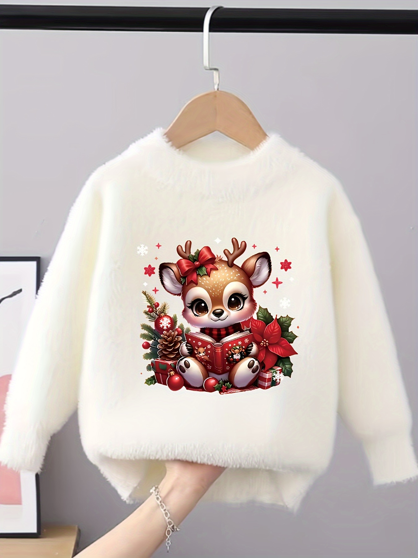 stück mädchen lässige weihnachten cartoon rentier pullover