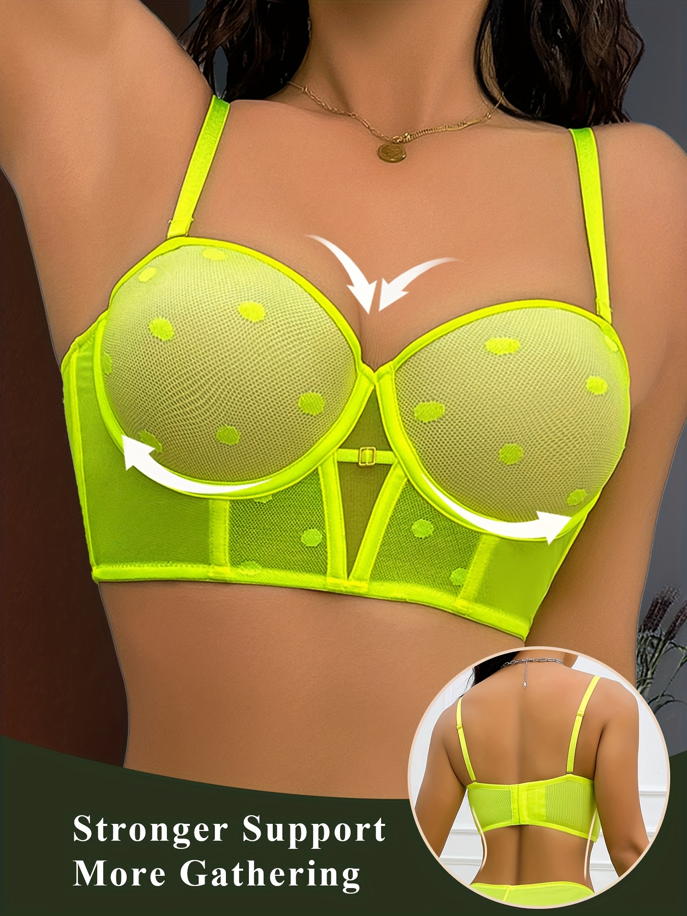 Thickened Sexy Multicolor Lingerie Push-Up Anti-Sag Bra Women'S Breathable Wide Hem Outer Wear Polka Dot Mesh Bra
