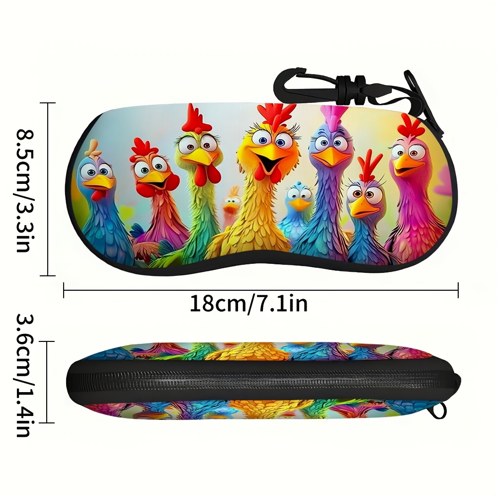 TEMU 1pc Colorful Cartoon Chicken Design Eyeglasses Case - Portable Holder With 2d Flat Print, Durable Synthetic Rubber Material, Women's Fashion