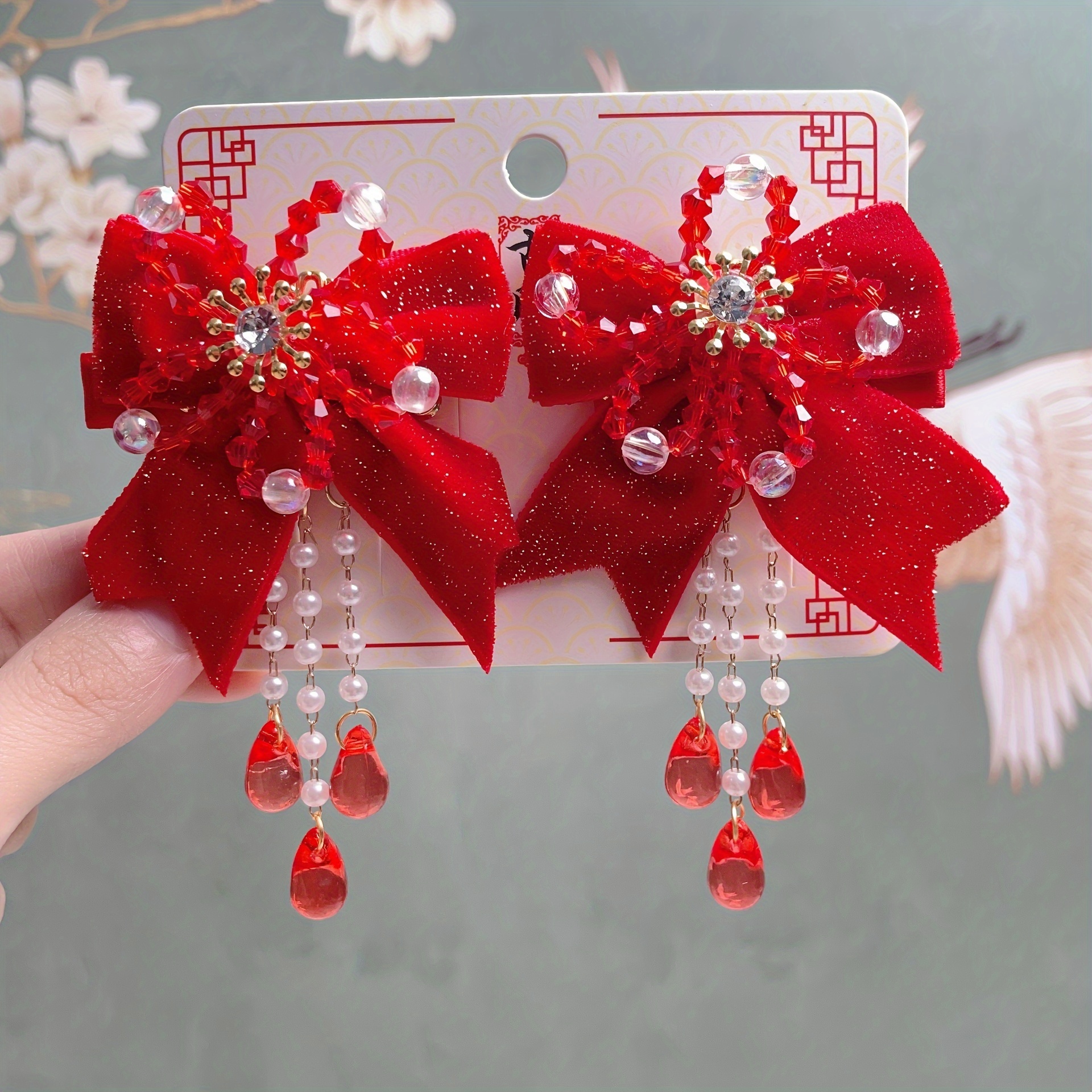 1pair red childrens hair clips cute bow hair accessories Product details 4