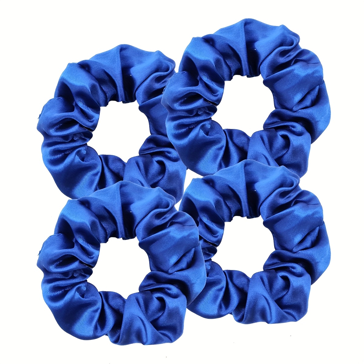 D 4pcs 80s Navy Blue Satin Scrunchies Elastic Band Bobbles Hair Ties Ponytail Holder Accessories For Women