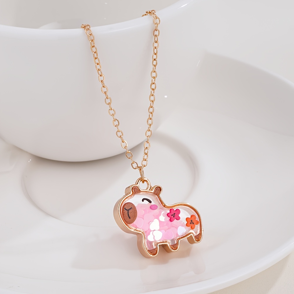 TEMU 1pc Collier Pendentif Shaker Capybara avec Paillettes, Ensemble de Collier à Chaîne Réglable pour Filles, Bijoux de Mode Mignons pour Enfants,