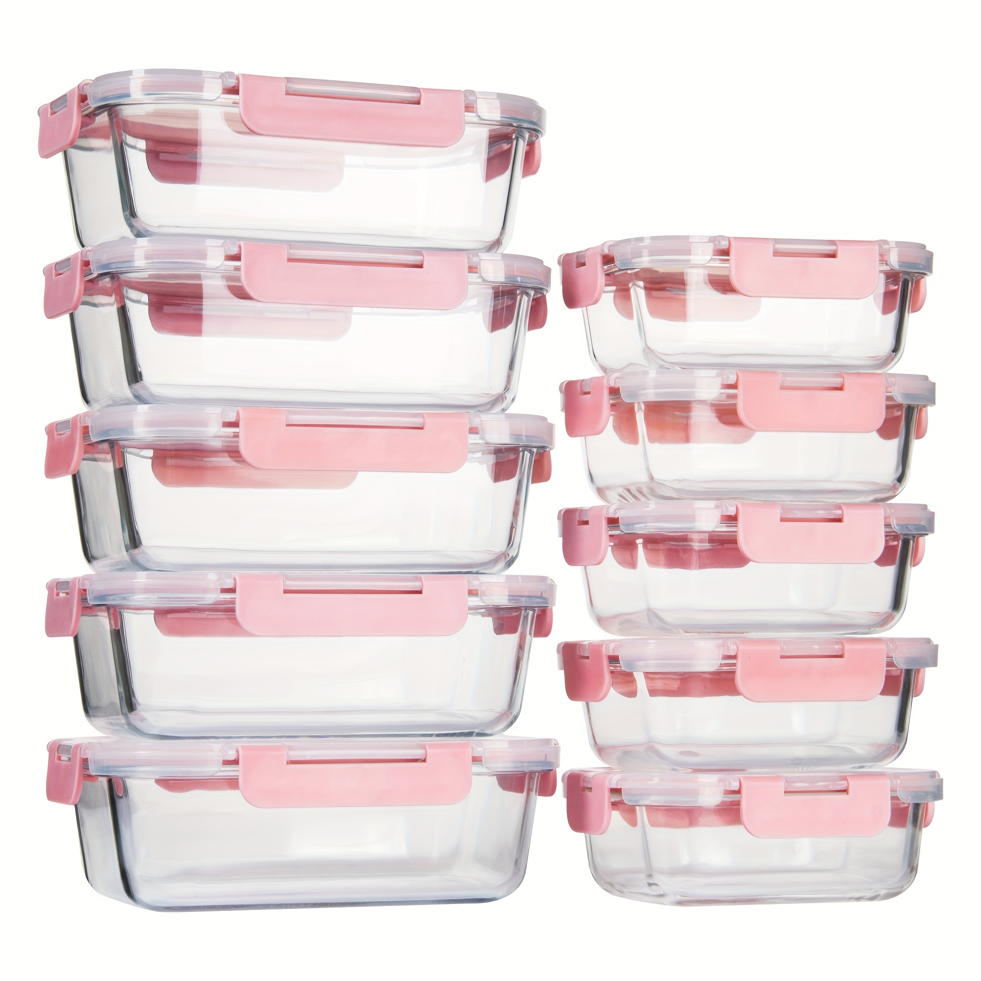 

[10-pack] Glass Meal Prep Containers Set, Food Storage Containers With Airtight Lids, Glass Lunch Boxes For Home Kitchen Office Lunch, Pink