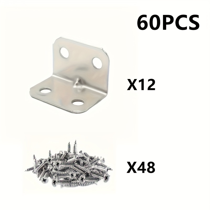 

(12pcs Of Corner Brackets + 48 Screws) Stainless Steel L-shaped Angle Iron, 90-degree Angle Connectors, Brackets Fasteners, Used For Furniture, Tables, Chairs, And Cabinets.