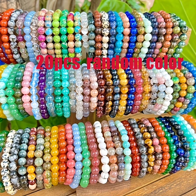 TEMU Braccialetti da 20 pezzi in di casuale, braccialetti con perline artificiale di casuale per , braccialetti elastici con perline da 8mm,