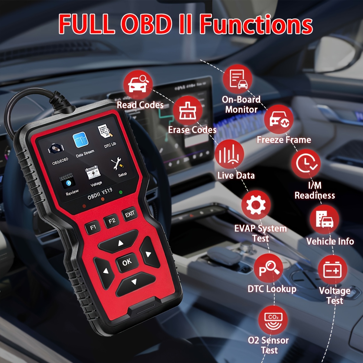 professional car scanner diagnostic tool suitable for reading vehicle codes clearing fault codes 35901 trouble code library real time oxygen sensor tester battery voltage reading mode 6 8 detection Product details 7