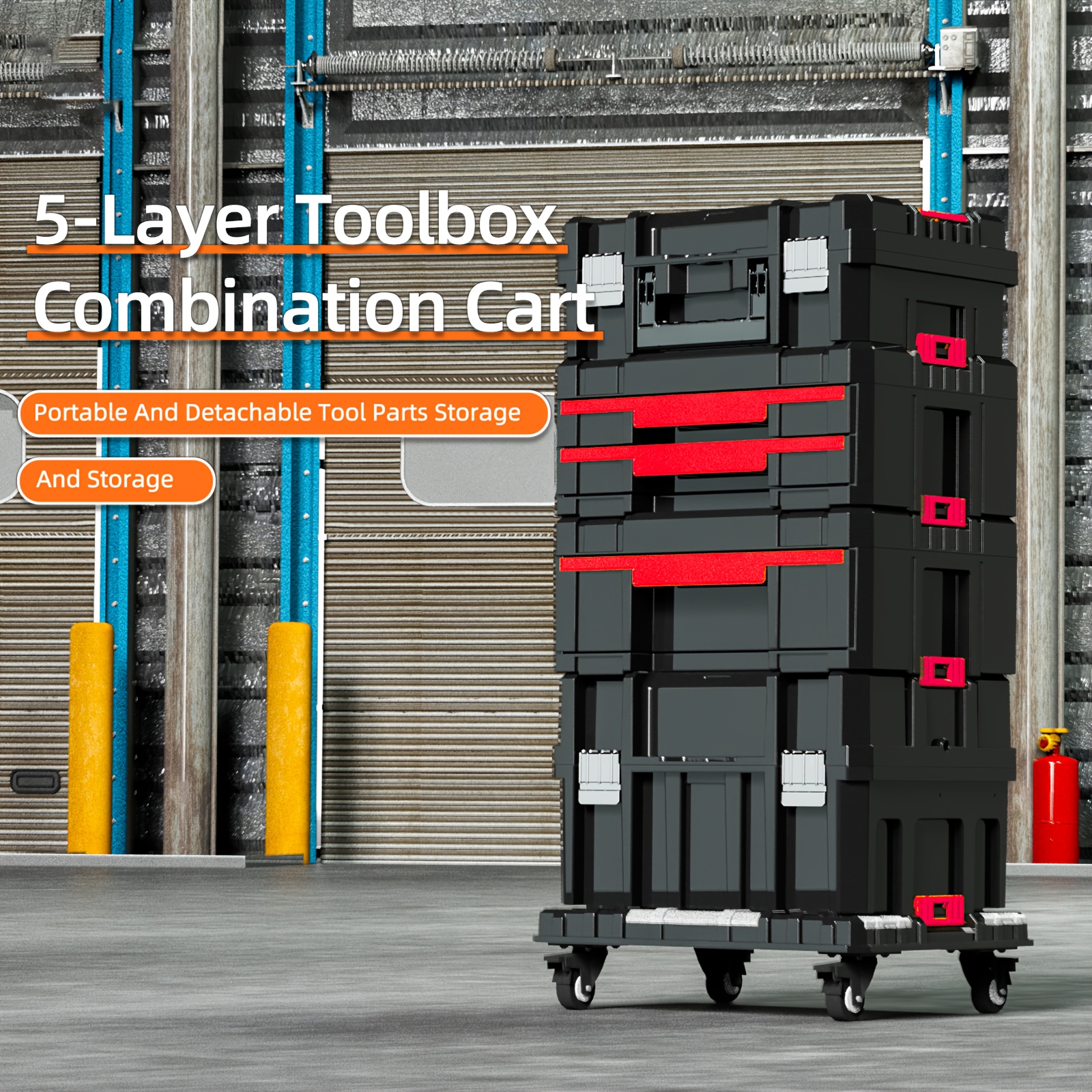  ELECTRIC Multifunctional Stackable Rolling Toolbox,   Assembled, Plastic Portable Folding Toolbox with Wheels, Large Capacity DIY Repair Toolbox, Suitable for Garage Storage,  , Tool Organization, Rolling Tool Box, Stackable Tool Box, Portable Tool Box, Tool Box On Wheels