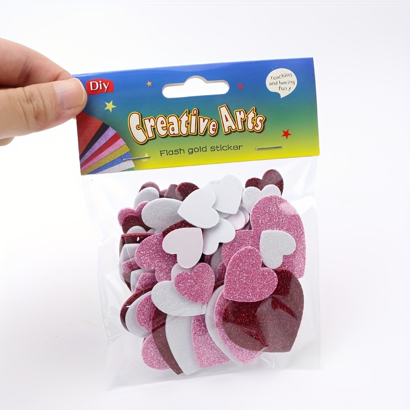 60pcs Of Self-adhesive Heart-shaped Stickers, Featuring Colorful Glitter, Perfect For Valentine's Day Crafts, Greeting Cards, Box Sealing, Business Packaging, And Gift Box Decoration
