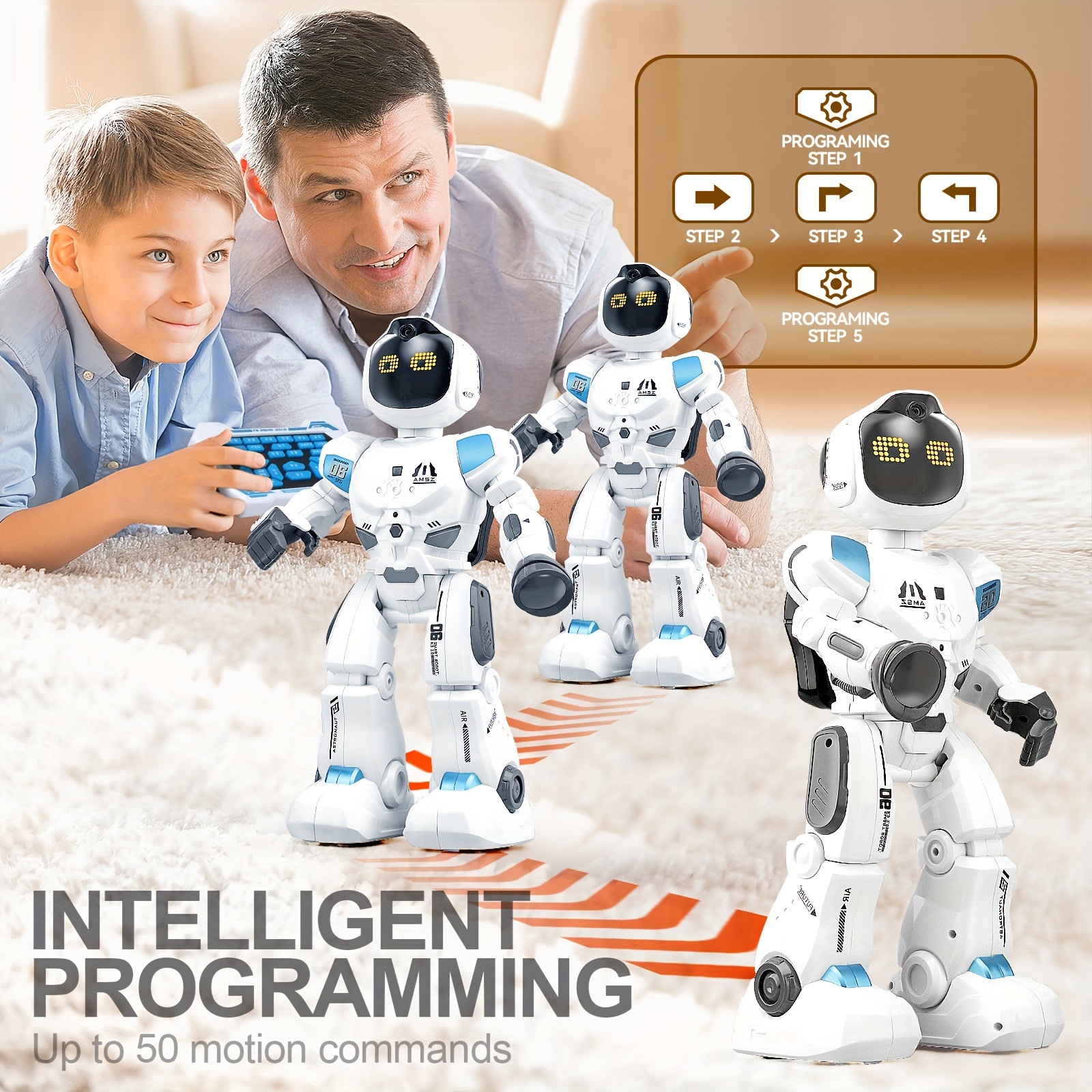 Large RC Robot with Smart Emo Toys for Kids 5-7, Gesture Sensing Programmable Interactive Remote Control Robots for 8-12 with LED Eye Express for Boys 4-9 Years Old Boys Birthday Gifts