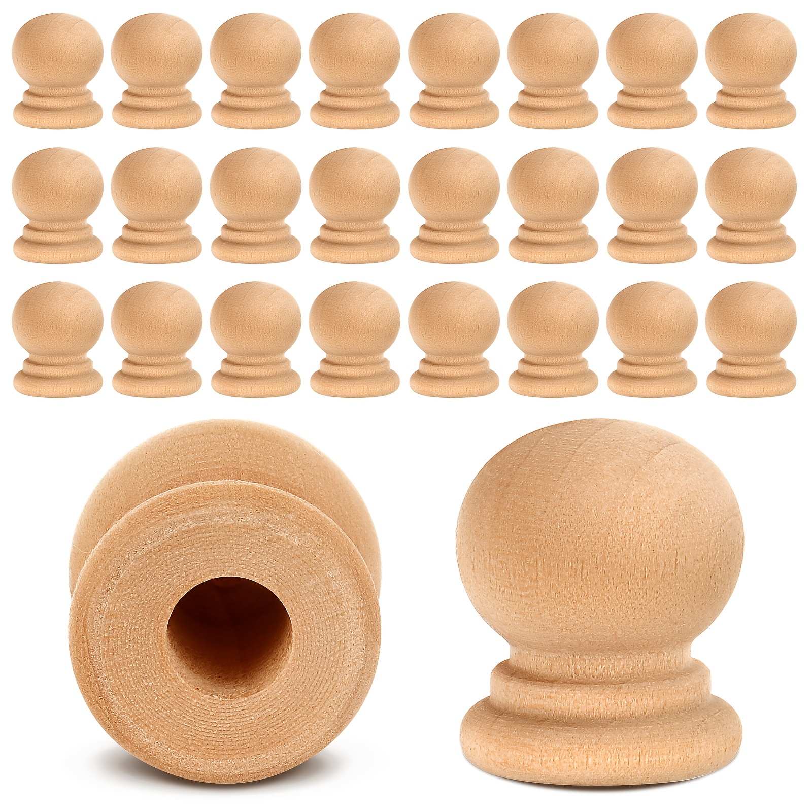 

50pcs Unfinished Wood Finials - 3/4" Tall With 1/4" Hole, Round Drawer Knobs & Pulls For Diy Crafts, Cabinet & Furniture Handles