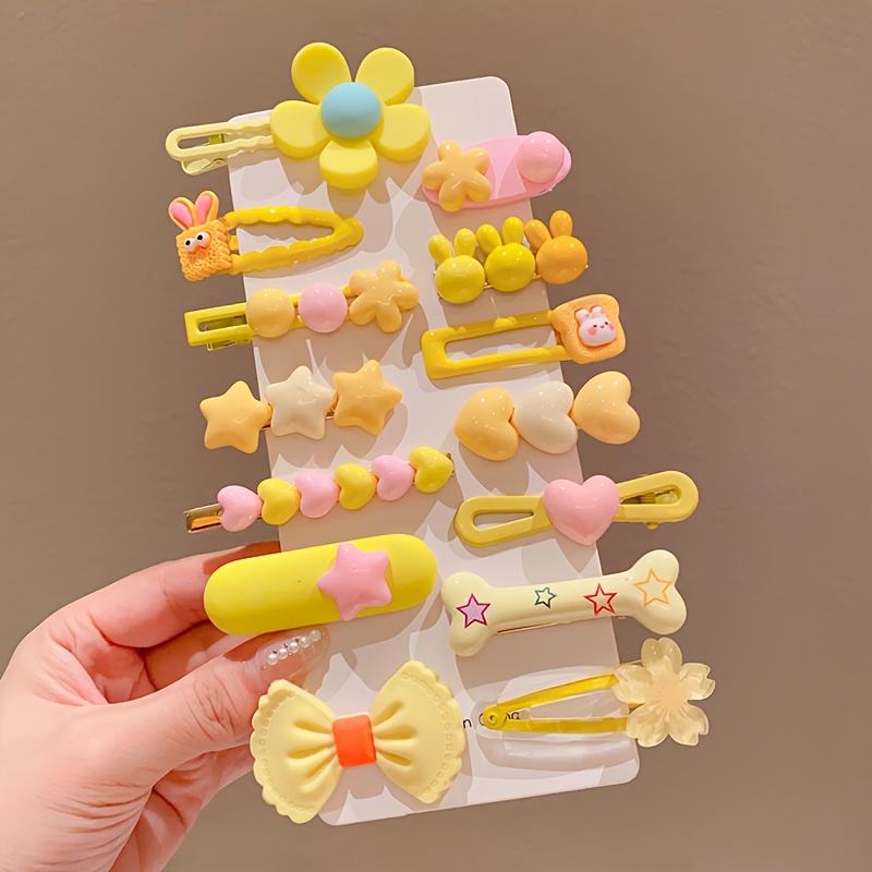 

14pcs Cute & Clip Set For Girls - Non-slip, Fun Bone & Star Designs With Floral Accents - & Gifts