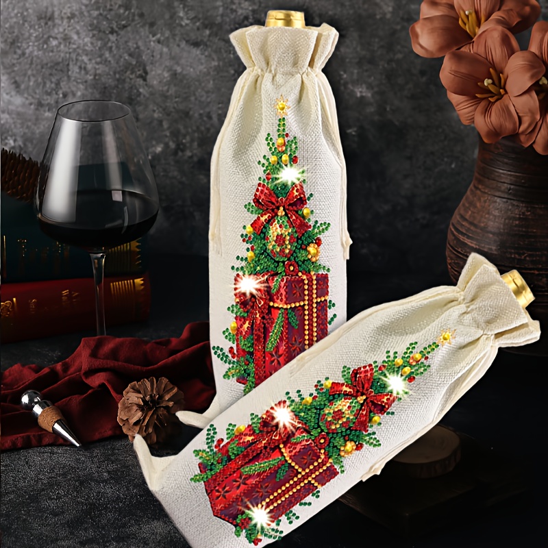 TEMU 1pc 5d Diamond Painting Wine Bag Set, Red Wine Decor Bag Diamond Painting Kit Adult Diamond Number Kit - Diamond Painting, Christmas Tree Gift