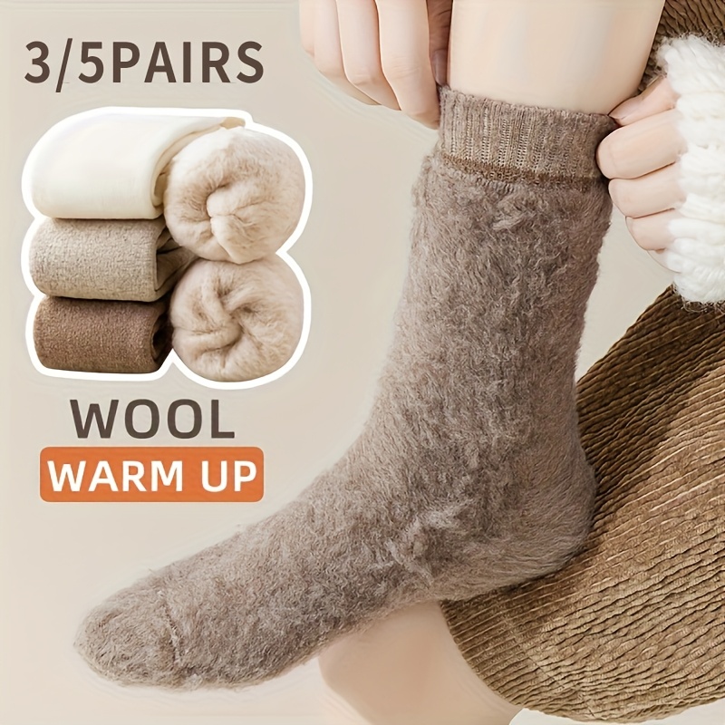 

3/5 Pairs Of Solid Velvet Socks, Autumn And Winter Thickened Warm Floor Home Mid-calf Socks, Autumn And Winter Women's Long Socks And Socks