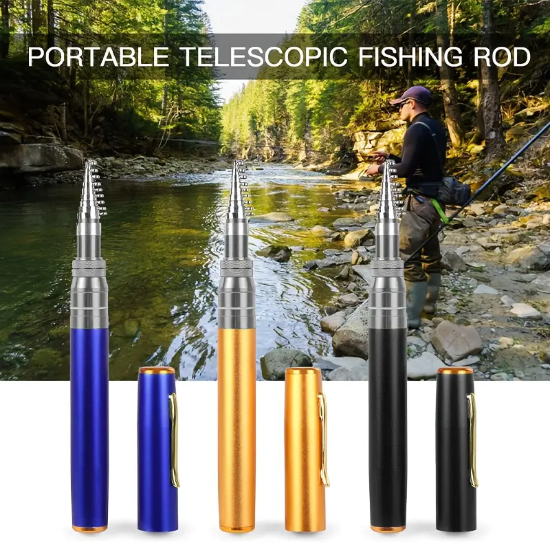 all pen fishing poles Mini Telescopic Portable Pocket Rod Reel+Nylon Line set it extends from pen size to 36.5 inches fishing rod Fishing Rod Reel Combo Mini