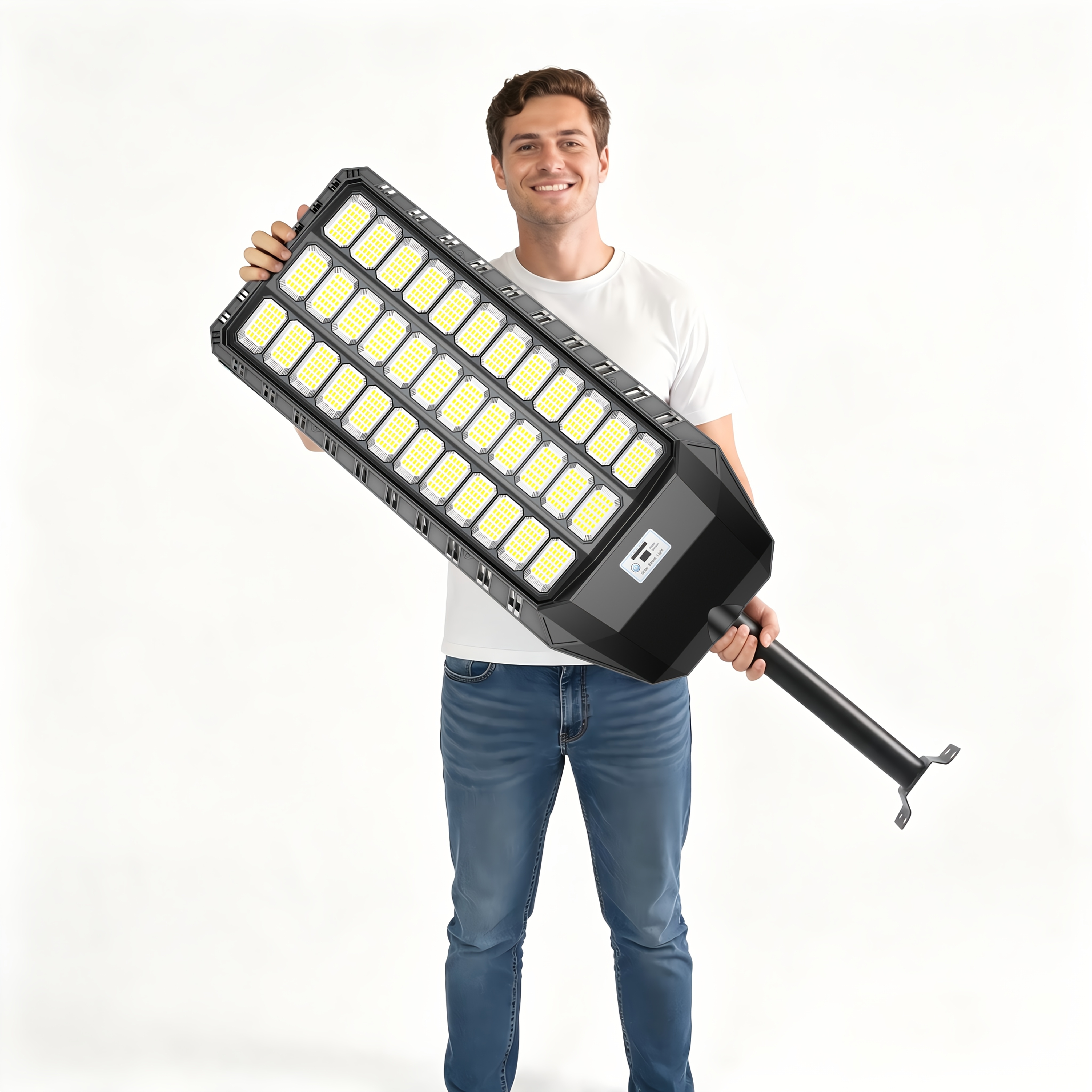 Image of Adewalk La079w Solar Street Light, 30×36 Led, Daylight White, 24+ Hours , Remote Control Operation, —perfectly Suitable For Gardens, Parking Lots, Streets, Durable Abs Black Housing, Glass Lampshade