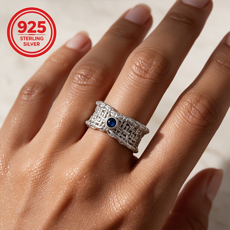 925 Silver Adjustable Woven Net Geometric Band Ring, Gift for Couples