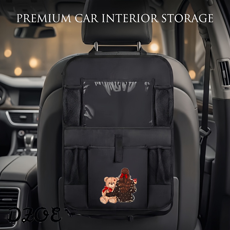 TEMU 1pc Dzoe Teddy Bear Girl Foldable Car Seat Suitable For , Foldable Storage With Mesh Pockets & Design, Behind Seat For, Gear,, Snacks, Car