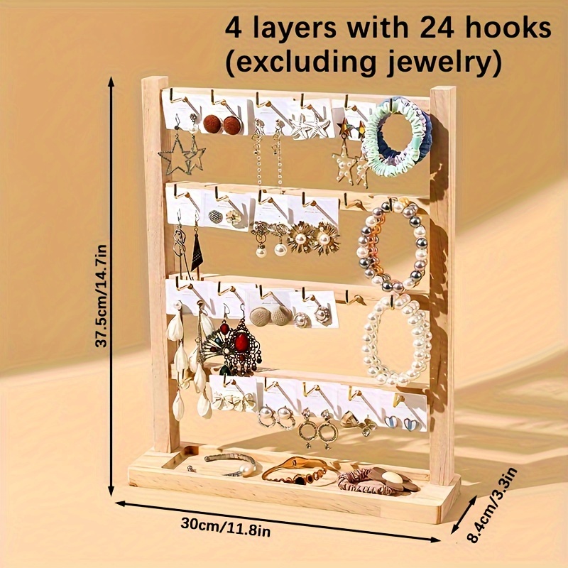 TEMU - 2/3/4 Tier Wooden Jewelry Organizer - Detachable Hooks For & Necklaces, For Christmas And New