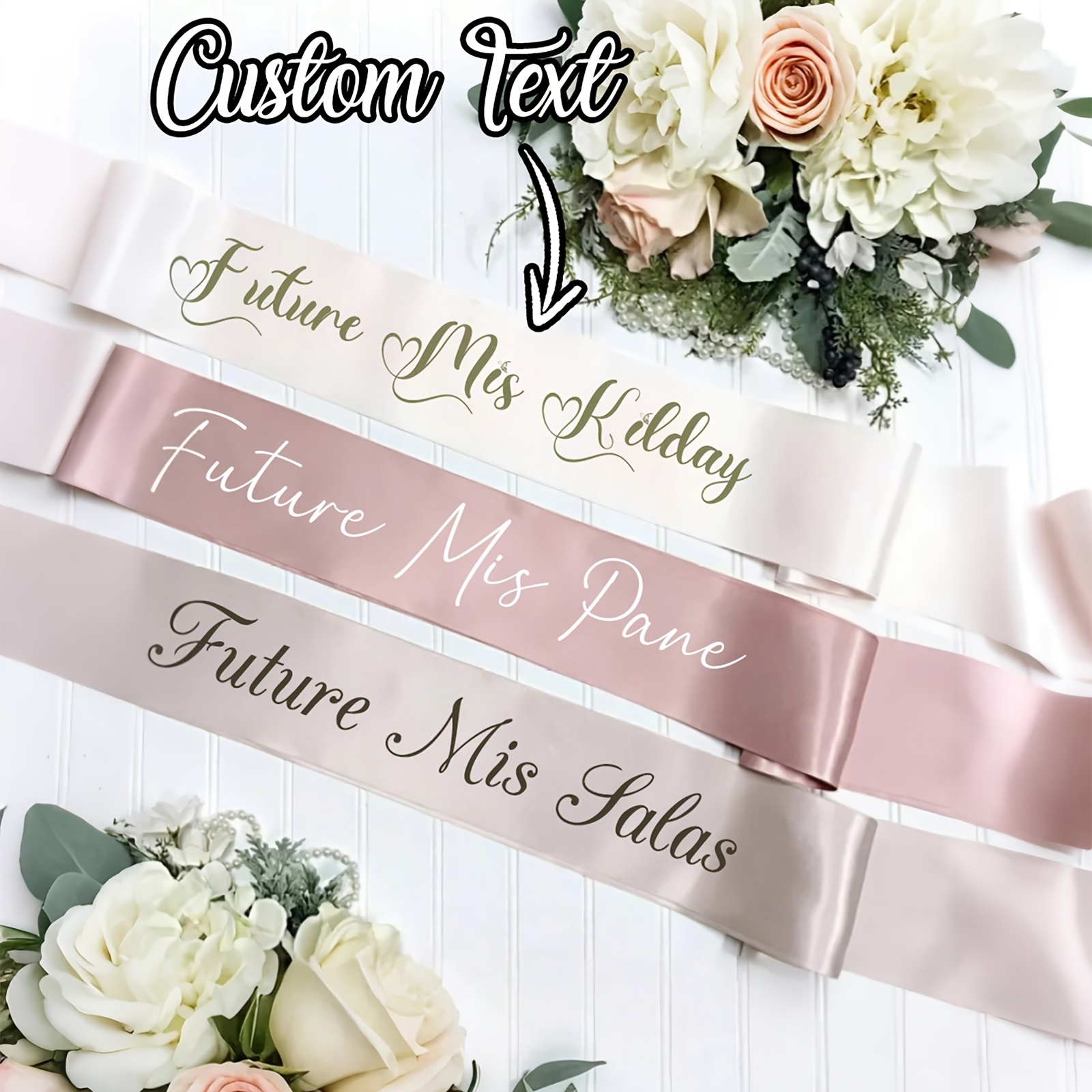TEMU 1pc Personalized Custom Name/text Sash Suitable For Wedding, Bachelorette Party, Graduation - -free Bridal Belt With Name/text/initials,