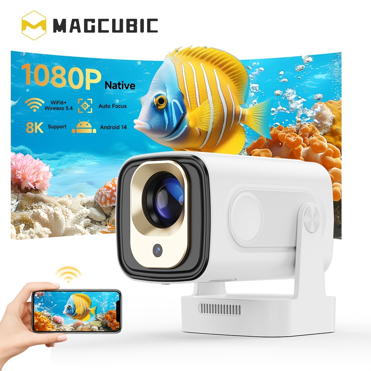 Image of Magcubic Mini Projecor With Native 1080p Support 8k Decode Video Flexible Rotating 480ansi Built With Auto Focus And Auto Vertical Keystone Portable Home Theater Projector For Movies Smart Tv