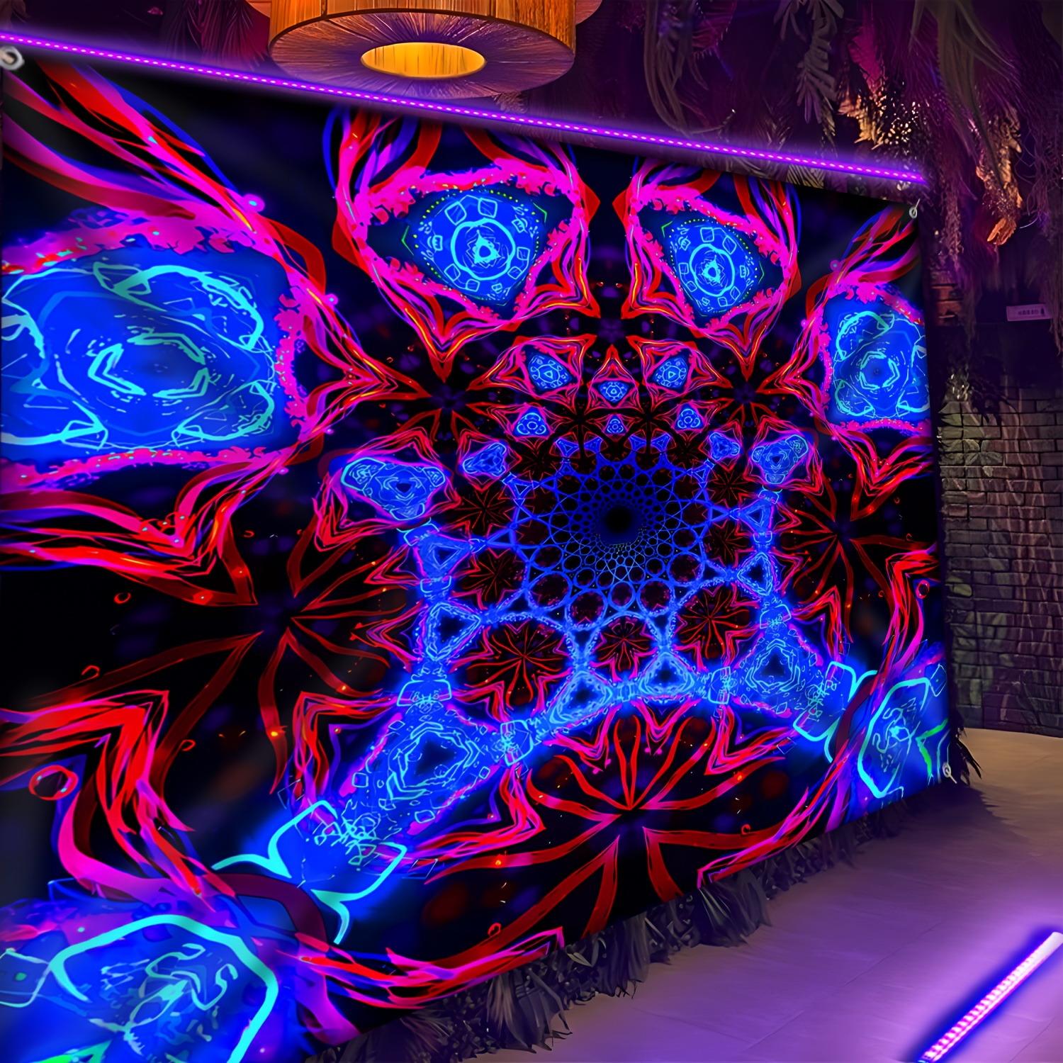 1pc Cool And Mysterious Energy Web-uv Black Light Large Size Landscape Photo Background Wall Hanging, Outdoor Decor Tapestry, Party Decor, Wall Decoration Festive Gift, Drill Holes Easy To Hang