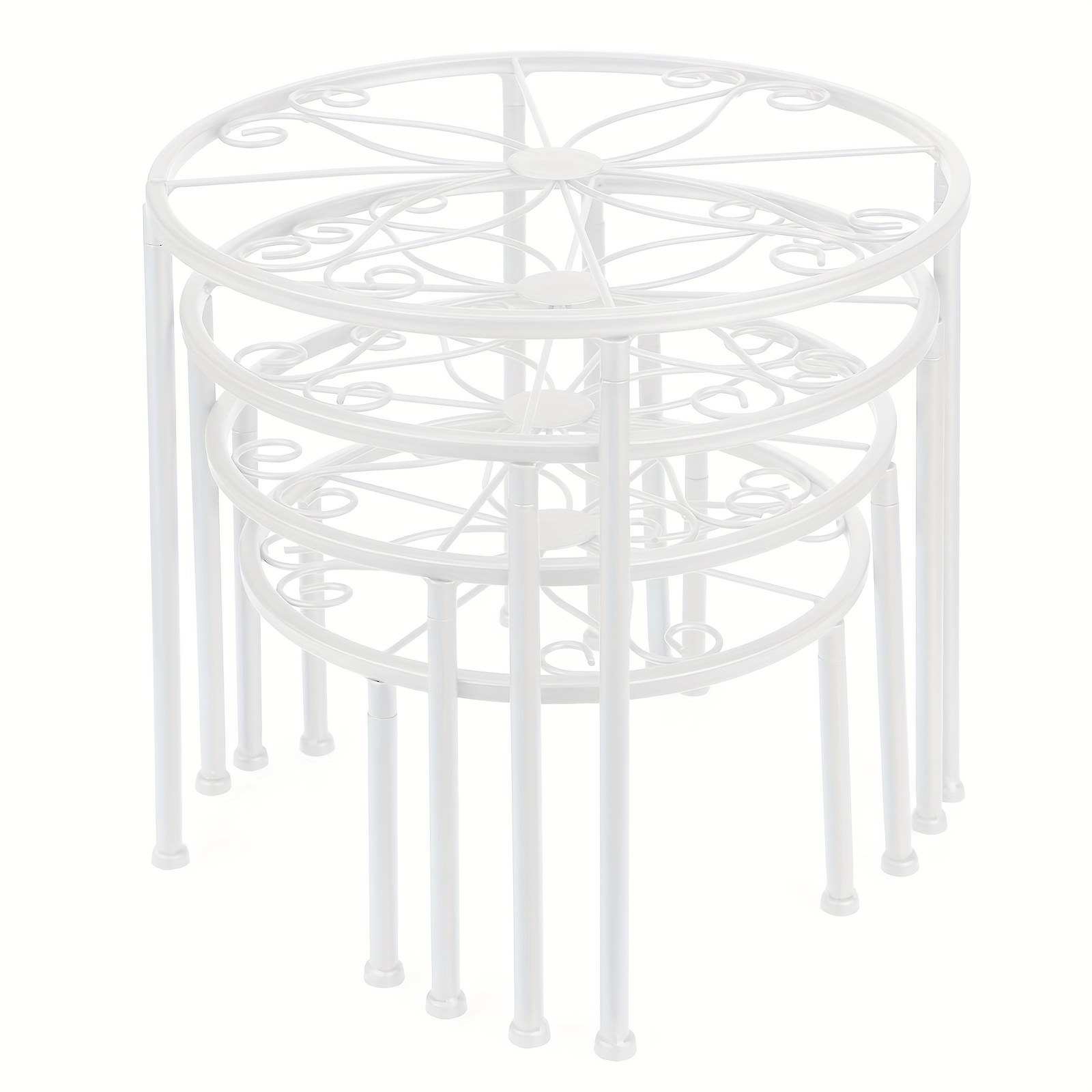 TEMU 4 In 1 Metal Plant Stand, Rustproof Flower Pot Holder For Indoor & Outdoor Use (round Display Rack For Multiple Sized Pots, Home & Garden Decor)