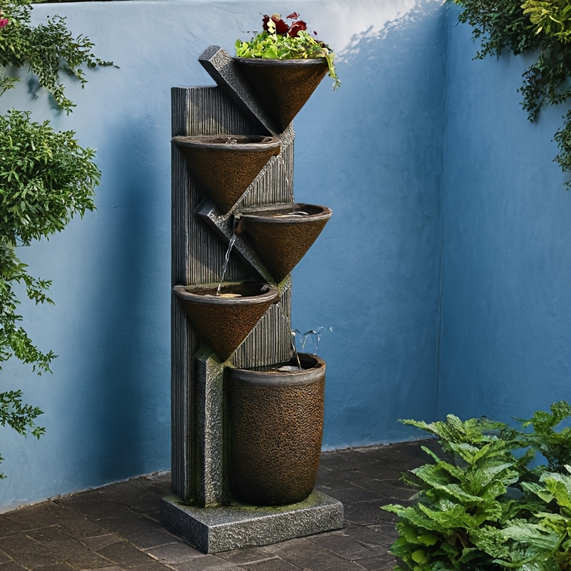 1pc Large 49.6-Inch Tiered Bowl And Light Outdoor Water Feature Fountain, Creates A Tranquil Oasis for Outdoor Living Spaces, Suitable for And Landscapes, Patios, Balconies, Lawns.