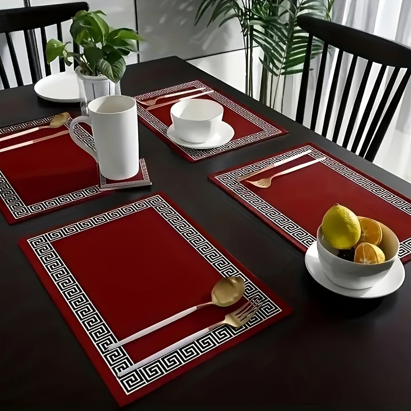 

Elegant Red Linen Placemats (4/6pcs) - Heat-resistant, Simple Chinese Design For Holiday Parties & Dining, 12..5 Inches