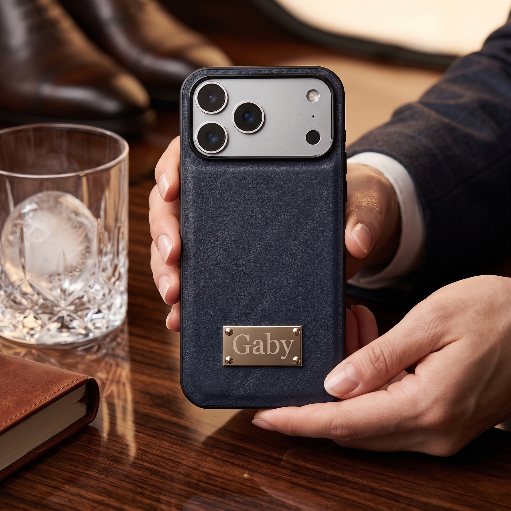 TEMU Phone Case - Personalized Custom Name Metal Plate Phone Case Compatible With Iphone 18 17 16 15 14 13 12 11 Pro Max Faux Leather Laser Engraving