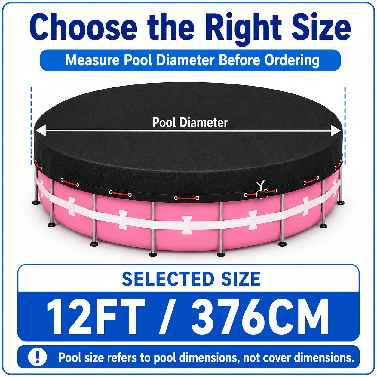 Heavy Duty 420d Cover For Round Above Ground Pools With Tightening Winch And Cable, Windproof, Leaves And Dust, Black