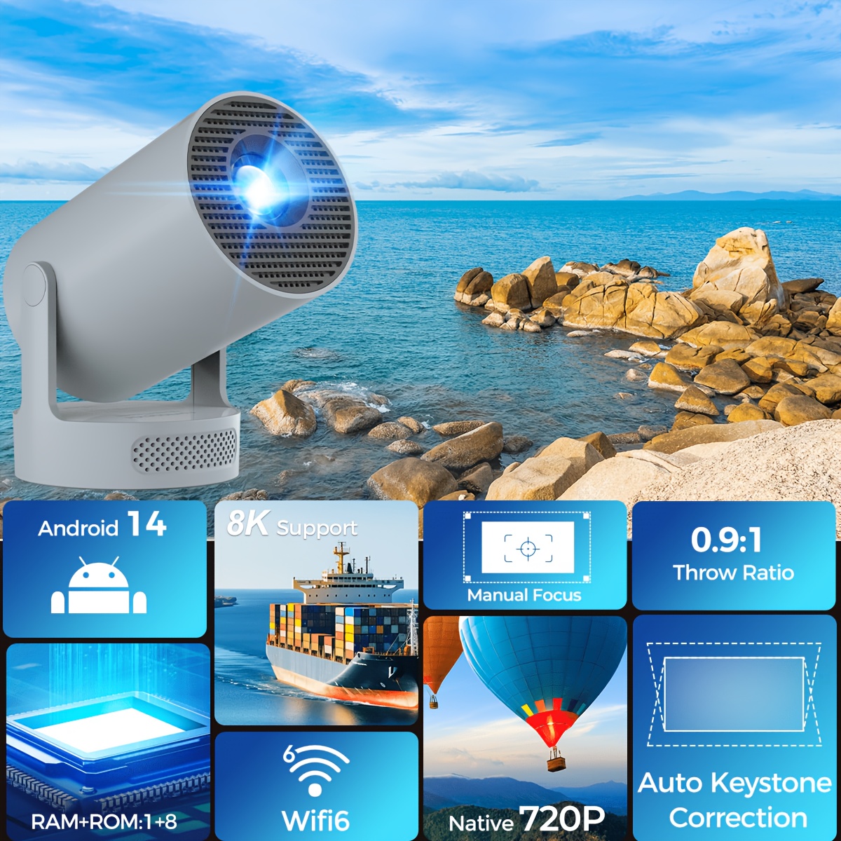 Image of Magcubic Hy300pro+ Smart - 180° Rotation - 1gb +8gb Rom Storage - 0.9:1 Throw Ratio - Native 720p Support 8k - 310ansi - 14.0 System And Wifi 6 Wireless5.4