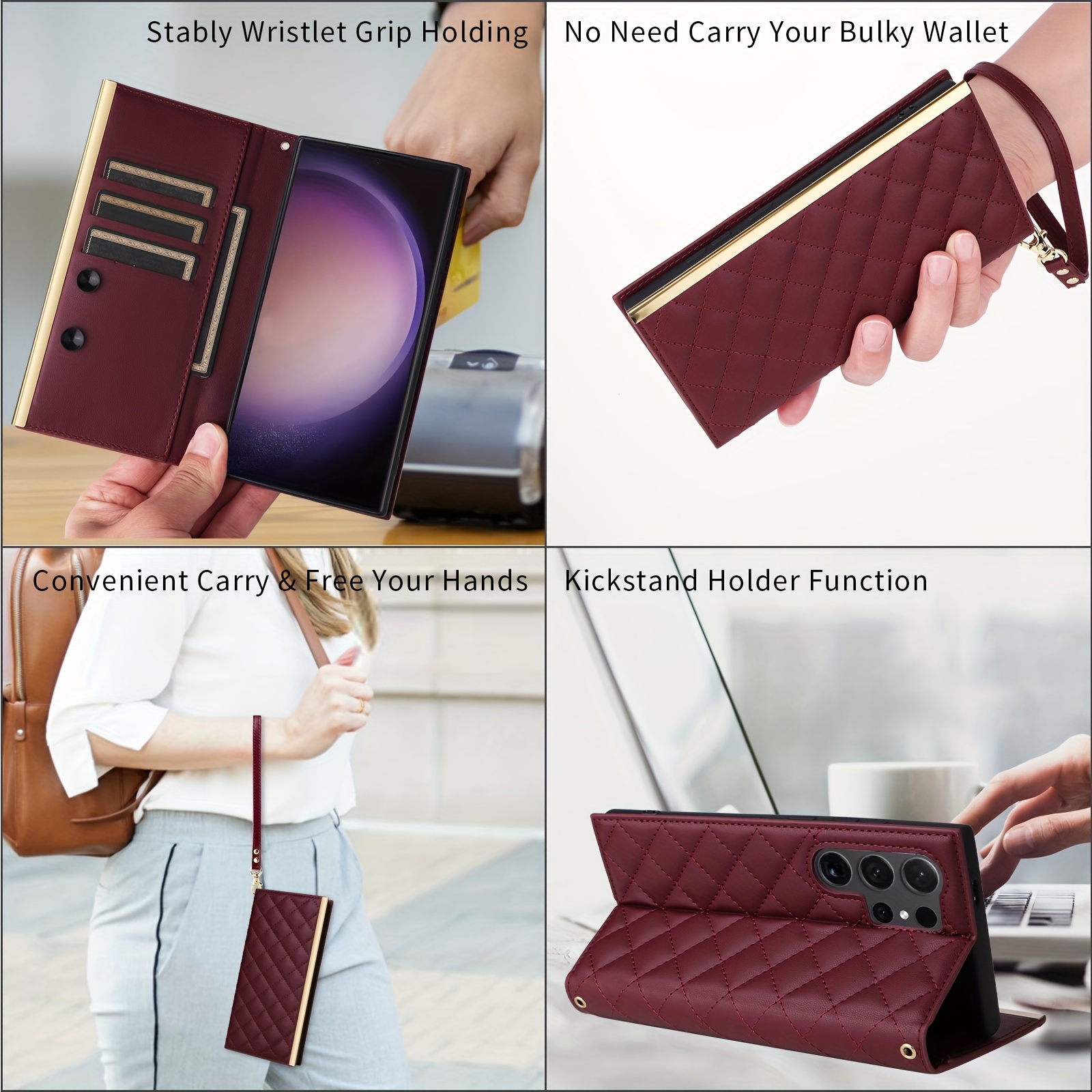 crossbody wallet phone case for samsung galaxy s24 s23 s22 s21 s20 ultra s24 s23 s22 s21 s20 s10 s9 plus s23 fe s21 s20 fe s10e pu leather phone case with long lanyard short lanyard suction cup flip wallet 3 card holder 1 cash slot shockproof cover details 5