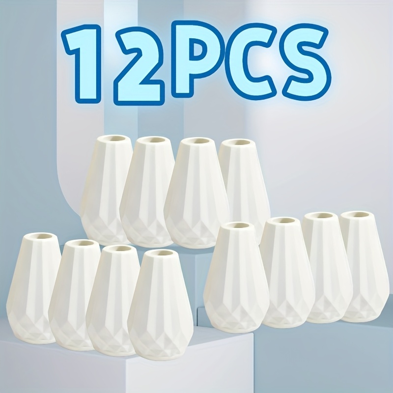 Image of Set Of 12 White Small Vases Made Of Plastic, Suitable For Settings Such As Hallway Decor, Dining Table Accents, Or Desk Ornaments. Versatile For Dried And