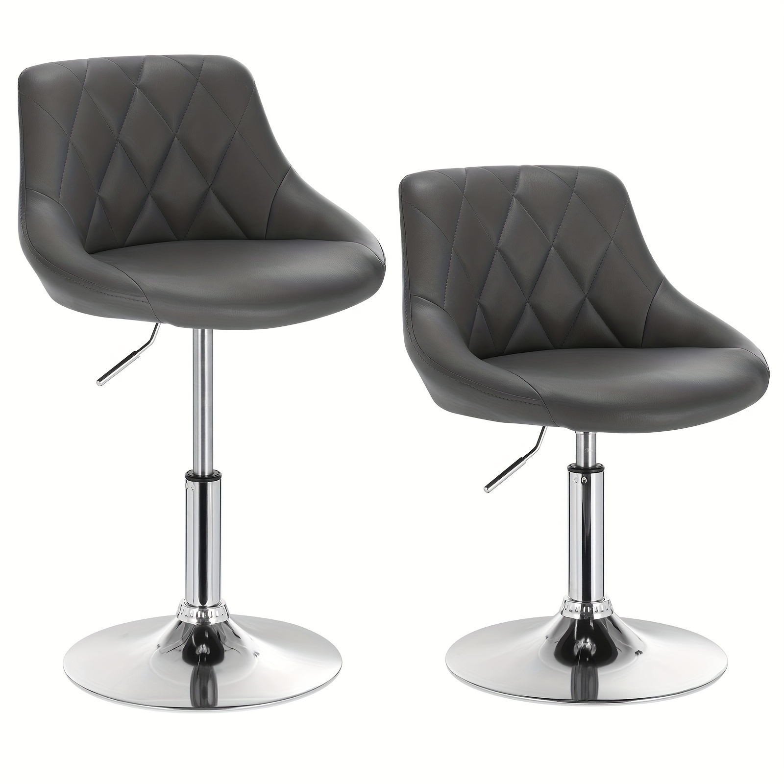 2pcs Bar Stools Lounge Chairs Upholstered Chairs With Backrest, Metal Height-adjustable, Rotatable