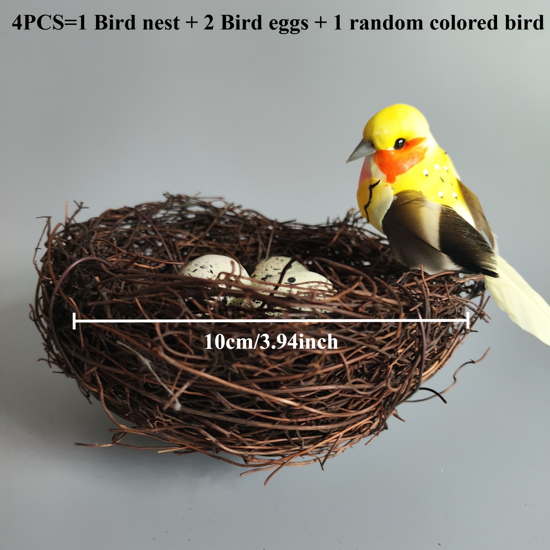 4pcs, 1 Handmade Natural Bird Nest Craft, Garden Courtyard Home Party Easter Decoration Rattan Bird Nest, Including 2 Artificial Bird Eggs, 1 Random Color Bird