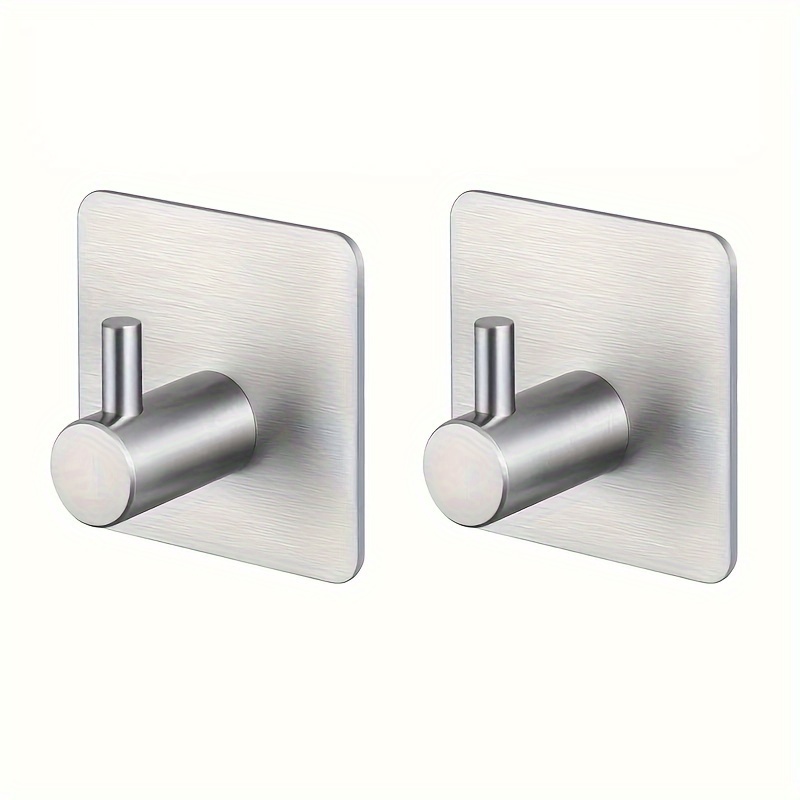 TEMU 2pcs Set Of Heavy-duty Self-adhesive Plastic Hooks, 2pcs Bathroom Towel Hooks, Cabinet Hooks, Over-the-door Hooks, Square Minimalist Backplate,