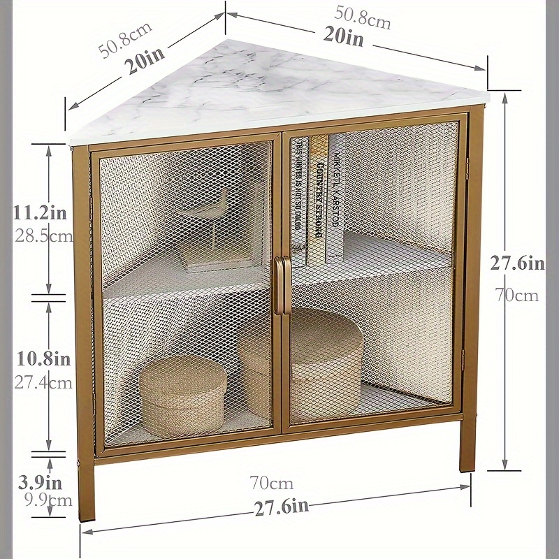 1pc Corner Storage Cabinet, 3-Tier * Shelf, Freestanding Storage Organizer For Small Space In Living Room/Bedroom/Kitchen, Two Doors, Golden, Ho