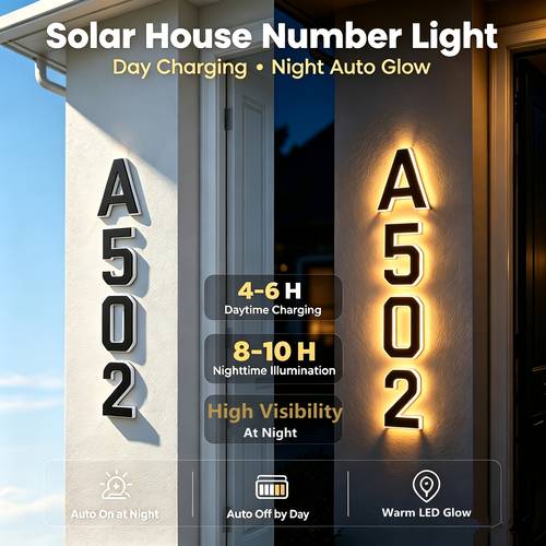 item picture 9 13 inch light sensor solar number sign illuminated address letters auto outdoor lighted house plaque for home pillar front door fence
